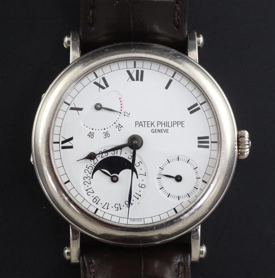 A gentlemans 18ct white gold Patek Philippe Officers wrist watch, model 5054G-001,